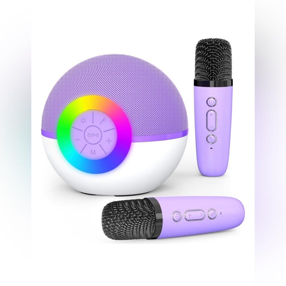Mini Karaoke for Kids Adults,Portable Bluetooth Speaker, 2 Microphones, Purple